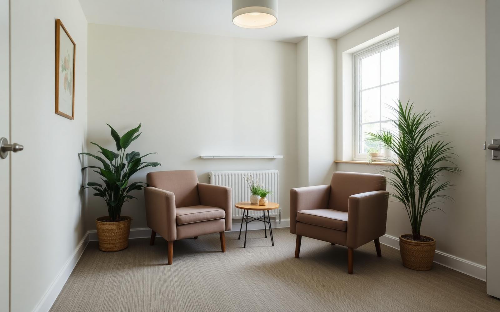 Calm, softly lit consulting room used for neurodiversity assessments